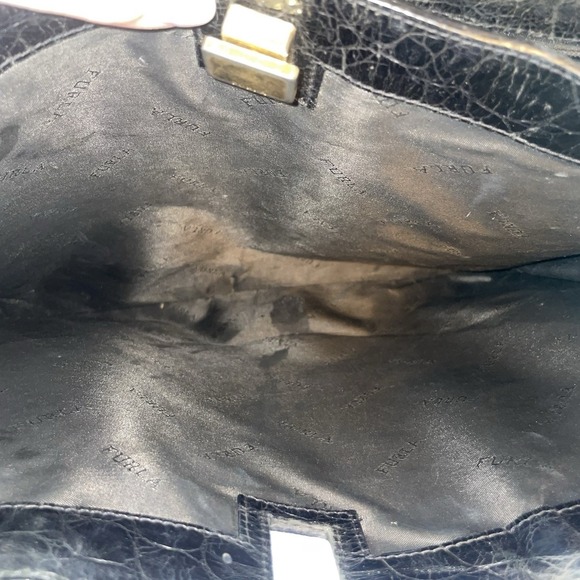 FURLA Vintage Black Tote Shoulder Bag Purse Crocodile Embossed Structured Square - Picture 5 of 13